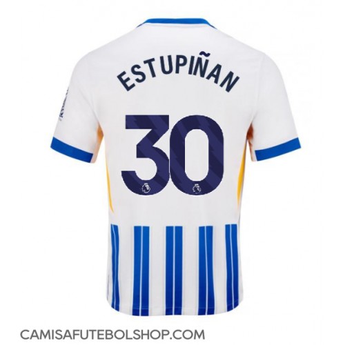 Camisa de time de futebol Brighton Pervis Estupinan #30 Replicas 1º Equipamento 2024-25 Manga Curta